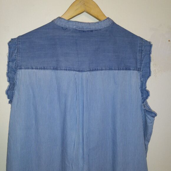 Lane Bryant Striped Chambray Ruffle Front Sleeveless Button Up Blouse-Size 18 - Picture 7 of 10